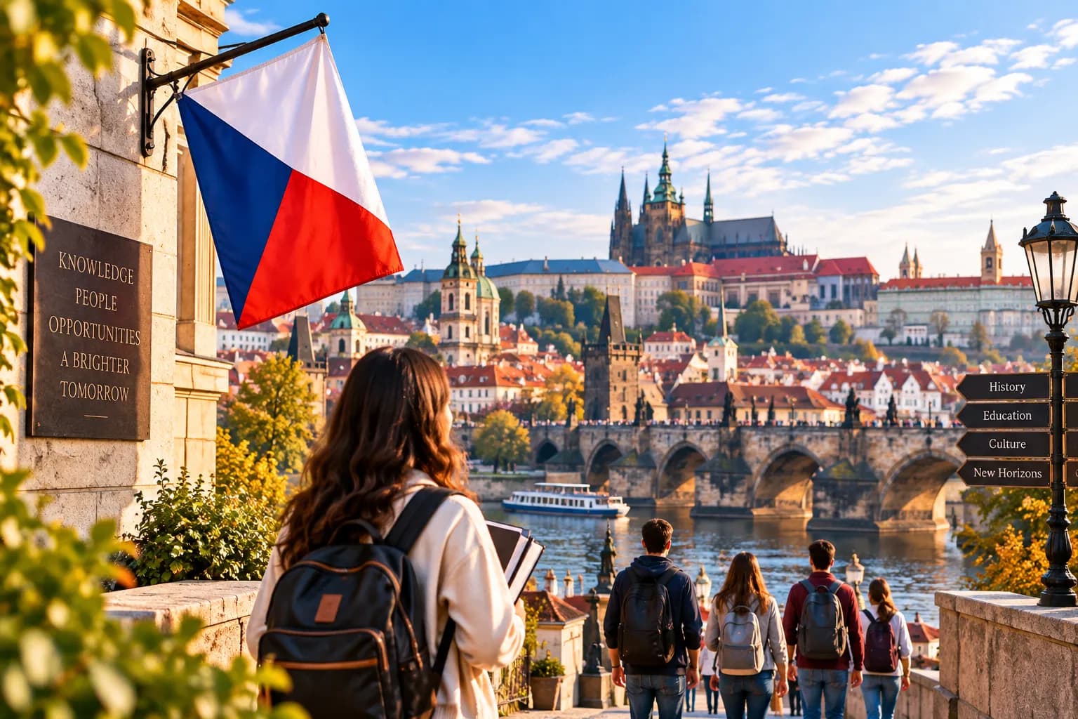 Prague skyline with historic bridges and rooftops