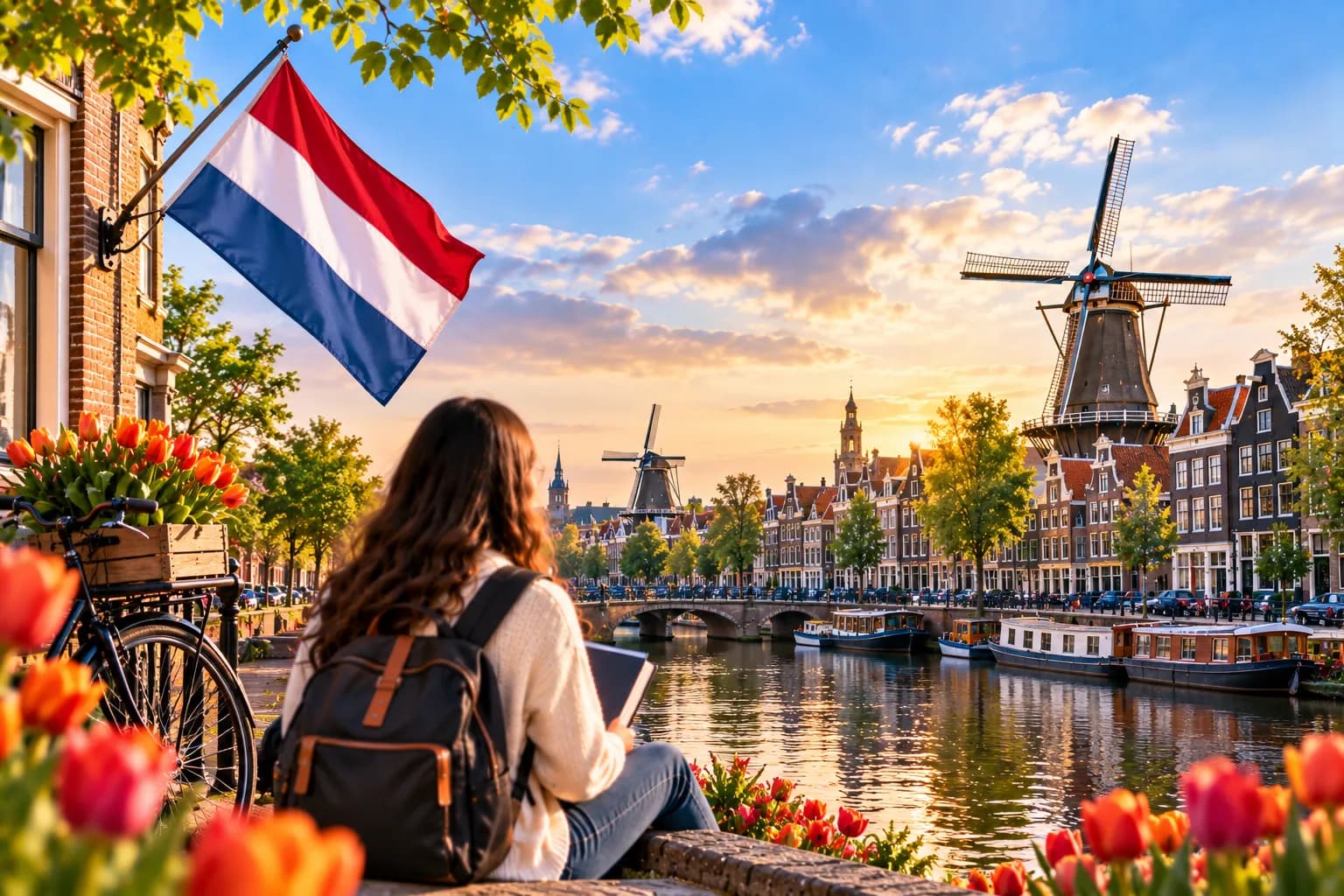 An Amsterdam canal lined with historic gabled houses