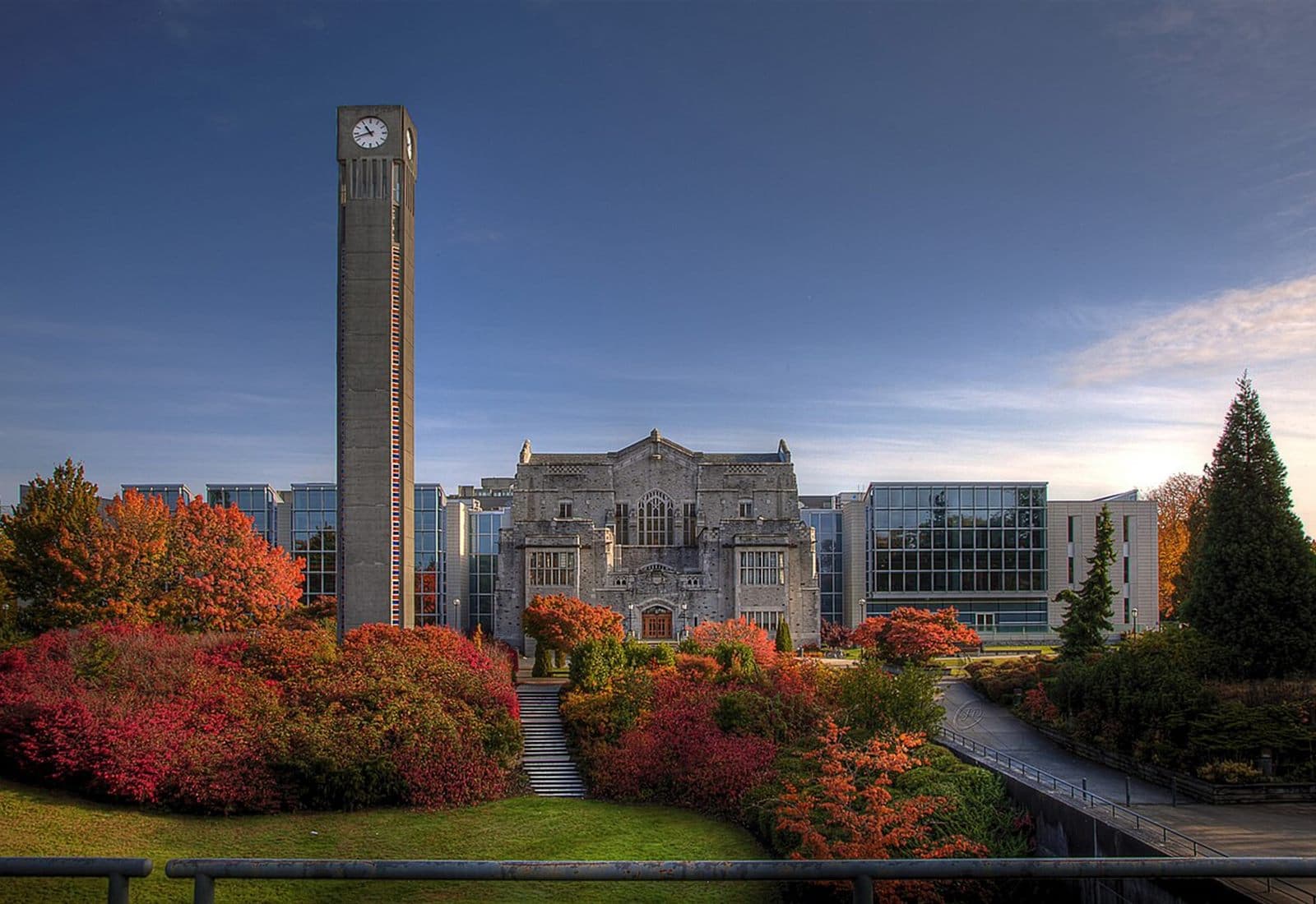 The Irving K. Barber Learning Centre and Ladner Clock Tower on the UBC Vancouver campus